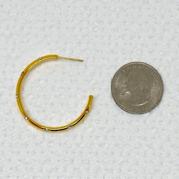 18k Gold Stainless Steel Anti-Tarnish Luxury Hoop Earrings w/ CZ Crystal Inlay - Picture 11 of 14